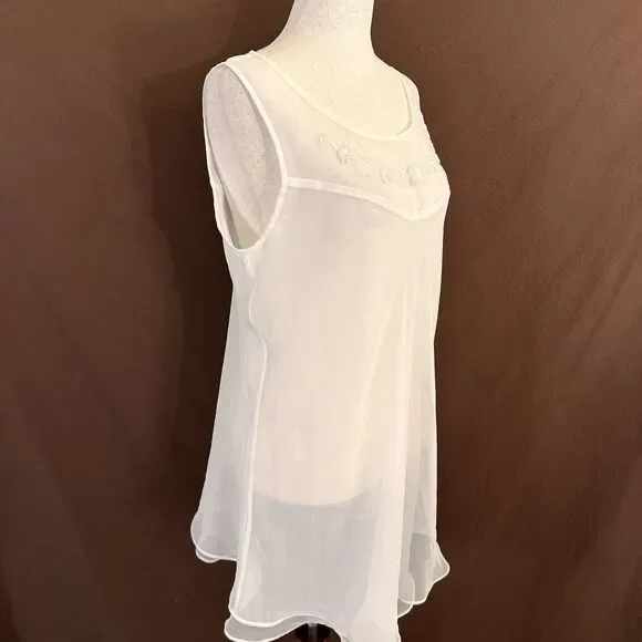 VTG Victoria’s Secret 90s Ivory Sheer Beaded Sleeveless Chemise Slip M Bridal